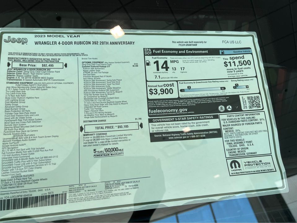 2023 Jeep Wrangler 4-Door Rubicon 392 20th Anniversary
