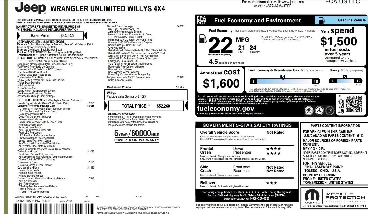 2022 Willys Wrangler Unlimited! 4k miles!