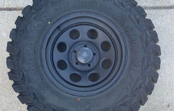 Wheel Package (5): Black Rock Rims 15×8.0 with Gladiator 31″ Tires