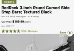 RedRock 3-Inch Round Curved Side Step Bars; Textured Black(07-18 Jeep Wrangler JK 4-Door) Part # J100177