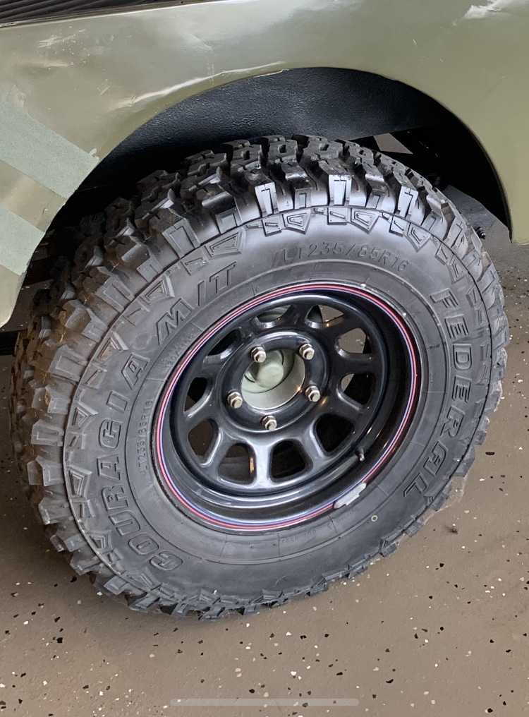 Set of four 16” wheels (5 x 5.5 pattern) and 32” tires