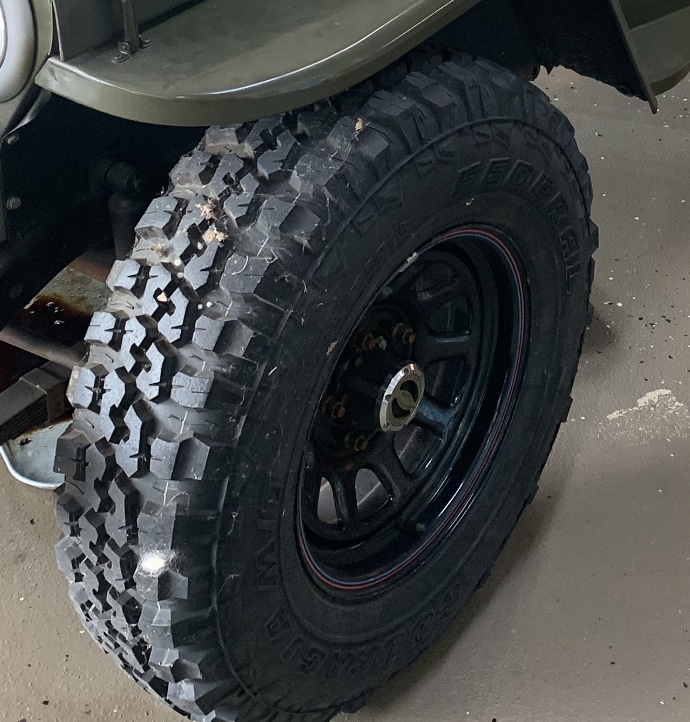 Set of four 16” wheels (5 x 5.5 pattern) and 32” tires