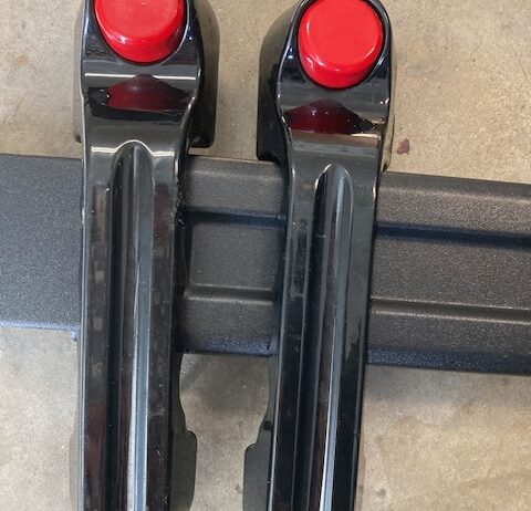 Jeep door handles, black metal, red push button set of 2