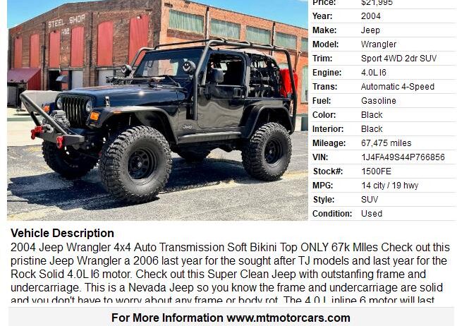 2004 Jeep Wrangler 4×4 Custom Low Miles Tons of Mods