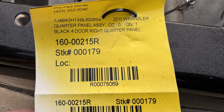 Jeep Wrangler JKU 2007 to 2018 Passenger Rear Quarter Panel Assembly OEM PARTS