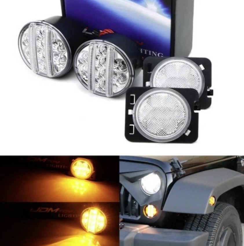 Clear Lens LED DRL/Turn Signal w/ LED Sidemarker Combo Kit For Jeep Wrangler JK