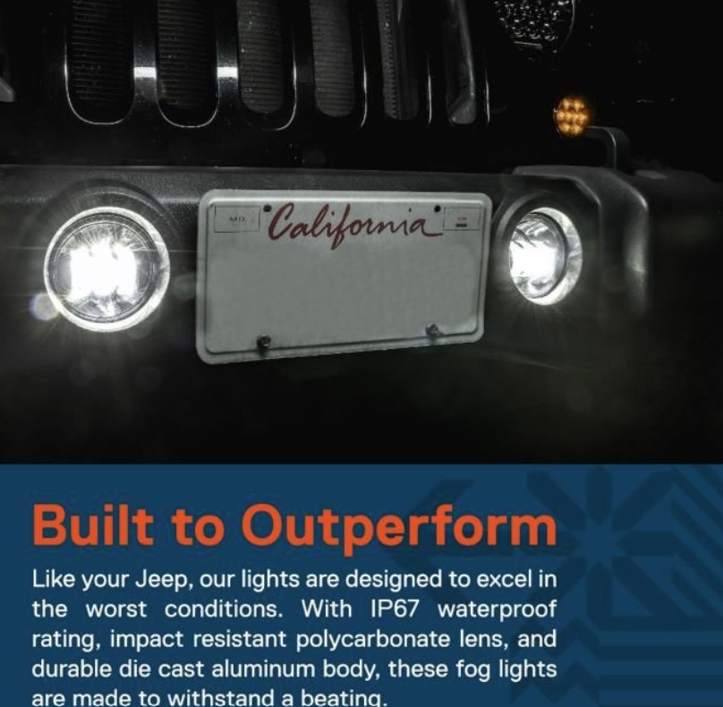 LED Fog Lights for 07+ Jeep Wrangler JK/JL Gladiator JT Rubicon Sahara Plastic B