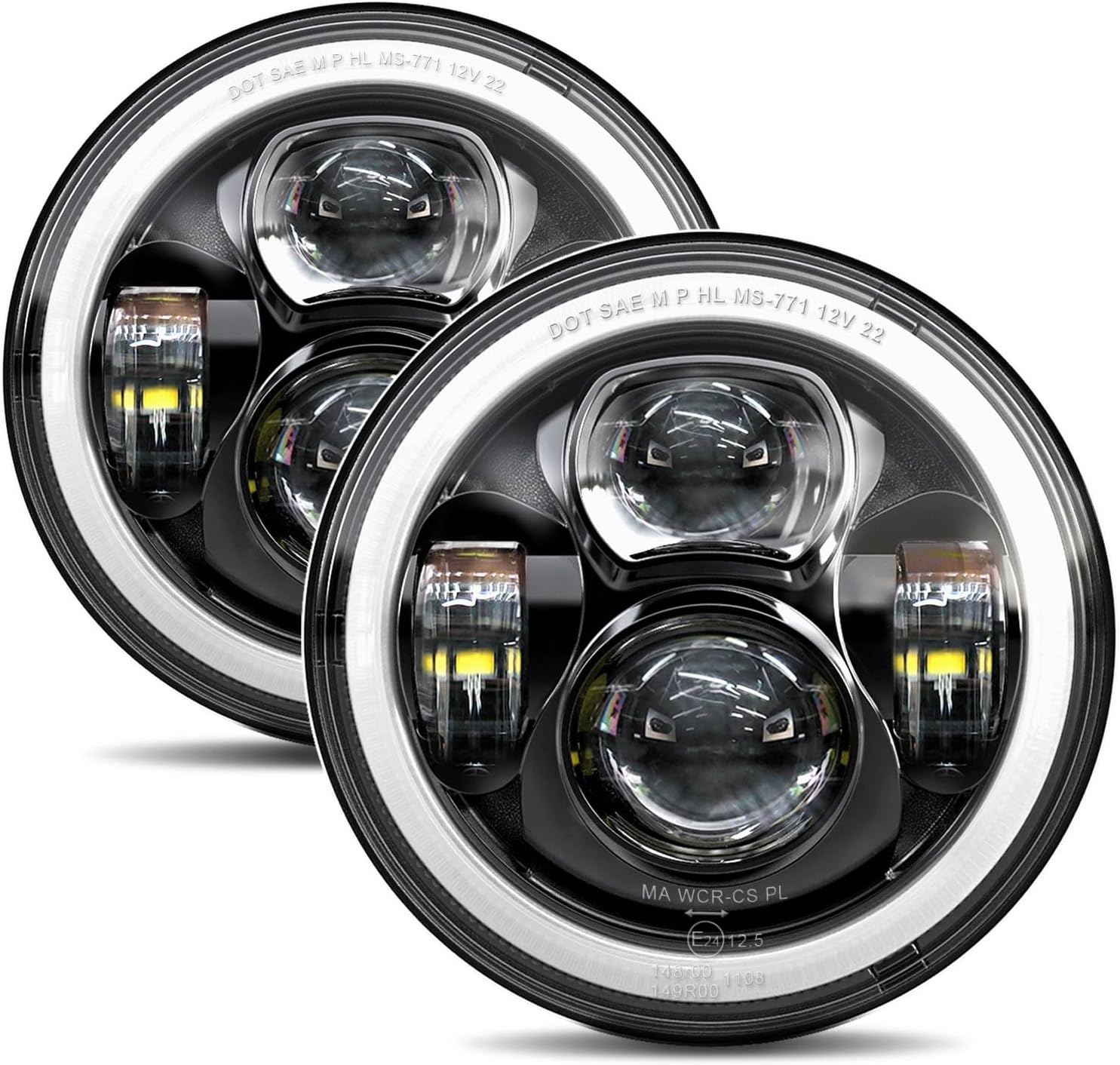 LED Headlights. 7 Inches. Round Halo