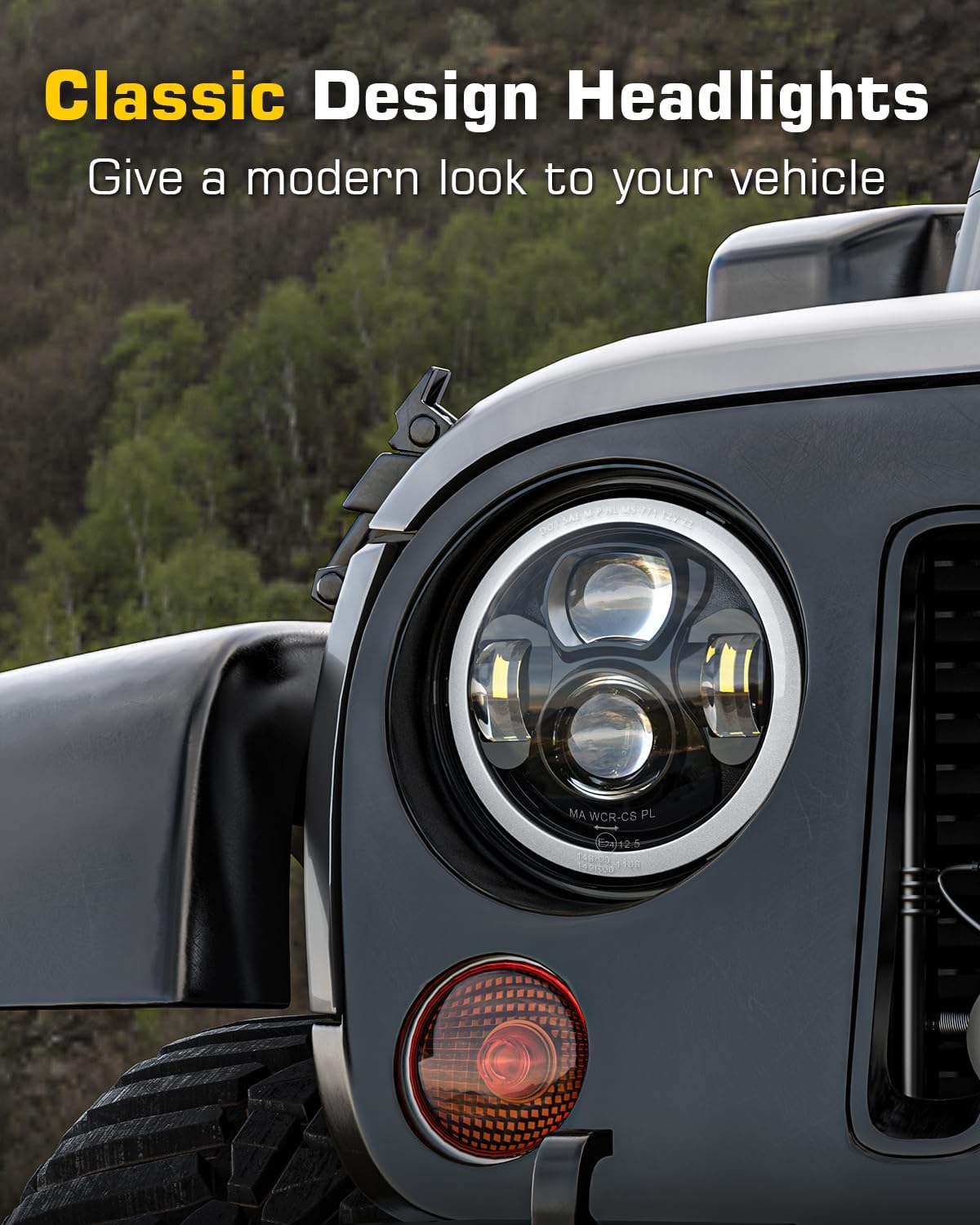 LED Headlights. 7 Inches. Round Halo