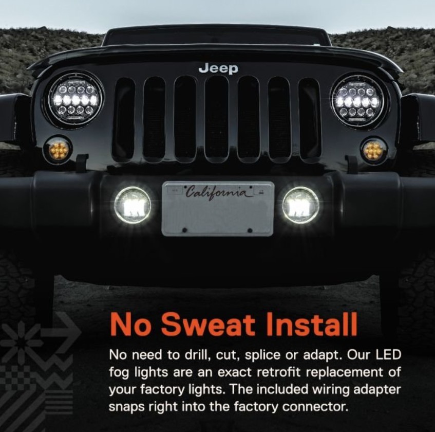 LED Fog Lights for 07+ Jeep Wrangler JK/JL Gladiator JT Rubicon Sahara Plastic B