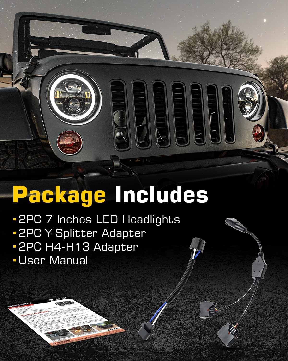 LED Headlights. 7 Inches. Round Halo