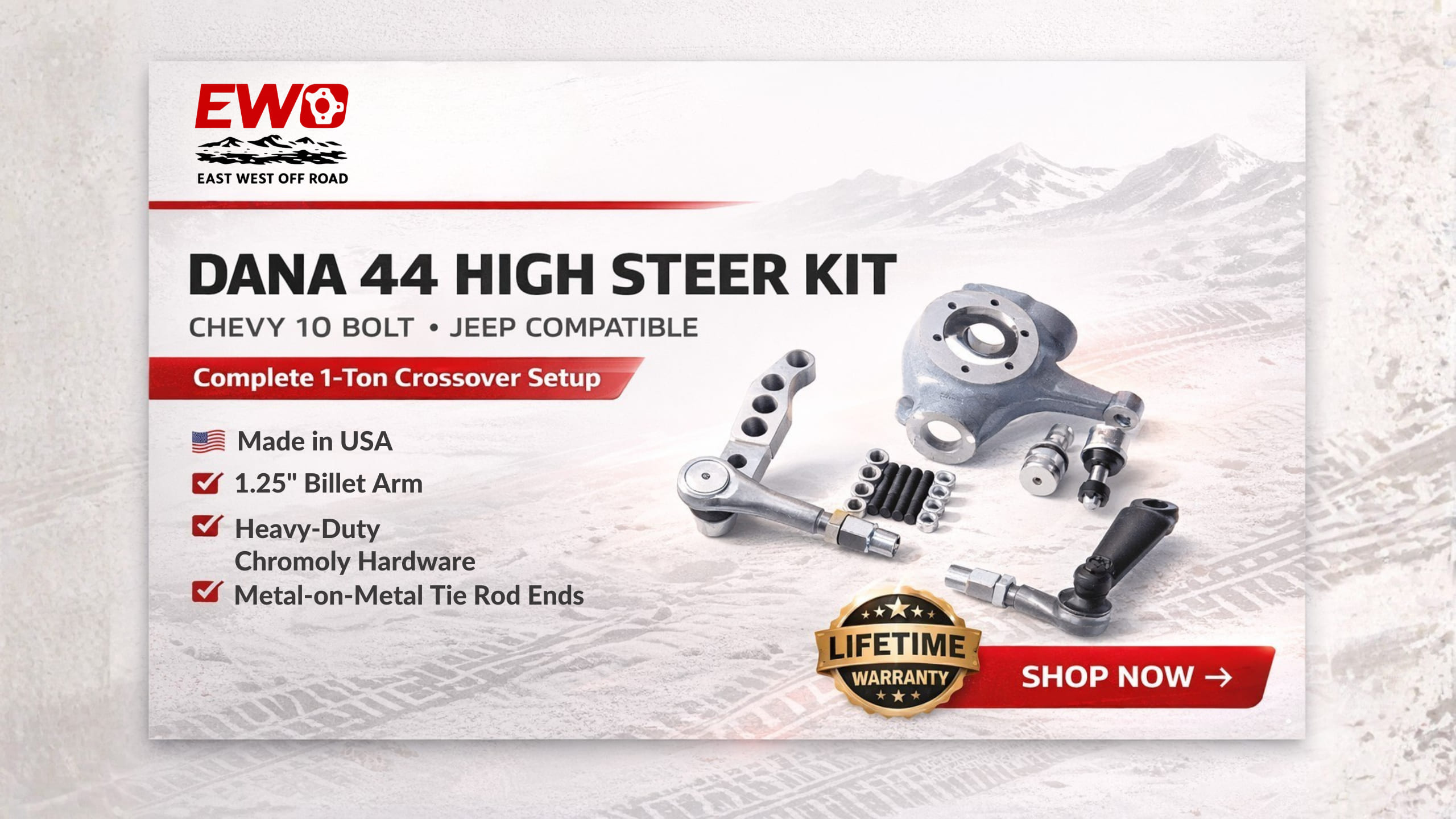 EWO Dana 44 & Chevy 10 Bolt 1-Ton Crossover High Steer Kit – Made in USA